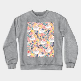 Whimsical White Swans with Lots of Leaves on Peach Pink Crewneck Sweatshirt
